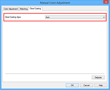 figure: Clear coating area in the Manual Color Adjustment dialog box